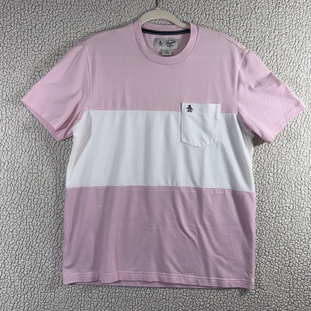 Original Penguin By Munsingwear Pocket Detail Pink White T-Shirt Size‎ Large